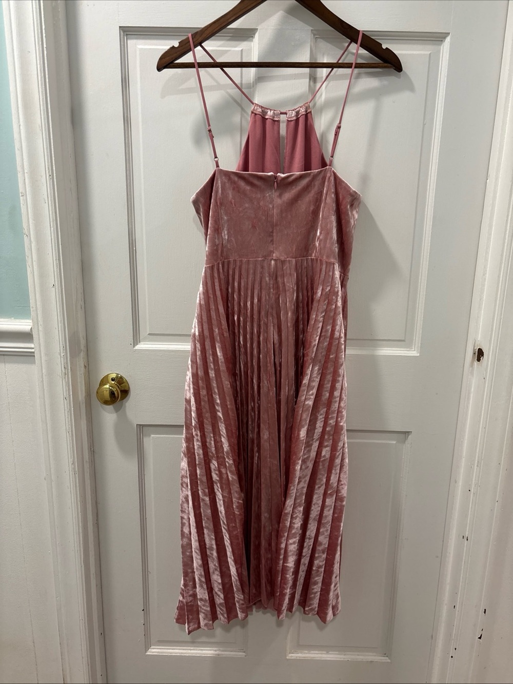 Avec Les Filles Women’s Pink Velvet Pleated Skirt Midi Dress Size 12 Party EUC - Picture 7 of 10